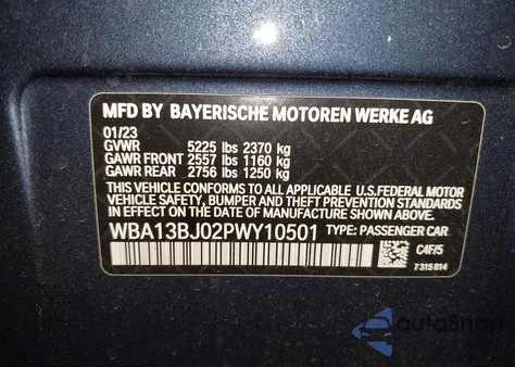 2023 BMW 530 I xDrive из США, поврежденный, VIN WBA13BJ02PWY10501